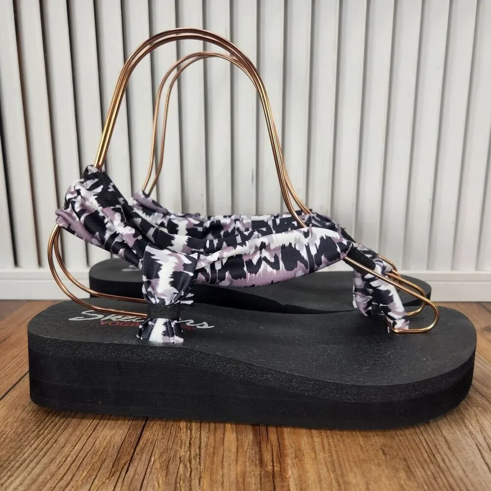 Skechers Vinyasa Lotus Angel Sandals Womens Size 8 Black Purple Platform Wedge